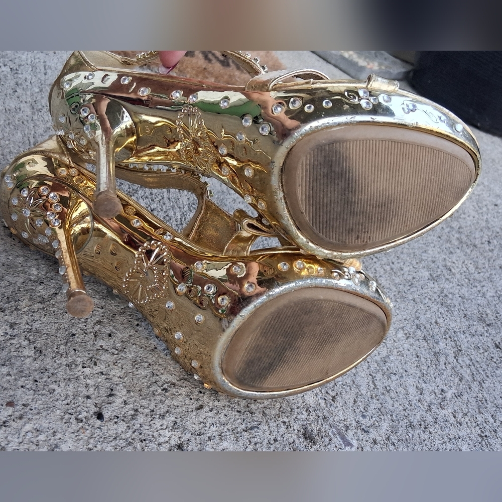 Celeste Gold Rhinestone Heels - Picture 4 of 4